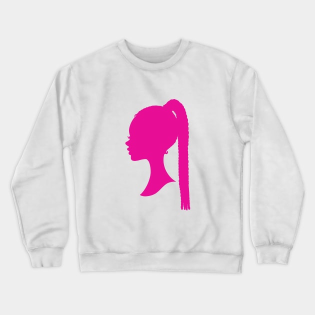 Hot pink Black Barbie with braids silhouette Crewneck Sweatshirt by Juliet & Gin